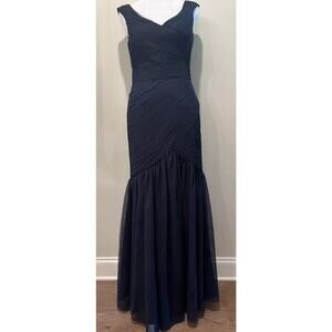 Monique Lhuillier Navy Evening Gown (Worn Once)– Ruched Bodice, Skirt – Size 4